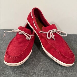 Polo Ralph Lauren KALWORTH Shoes Red Suede Leather Loafer Moccasins Men size 12